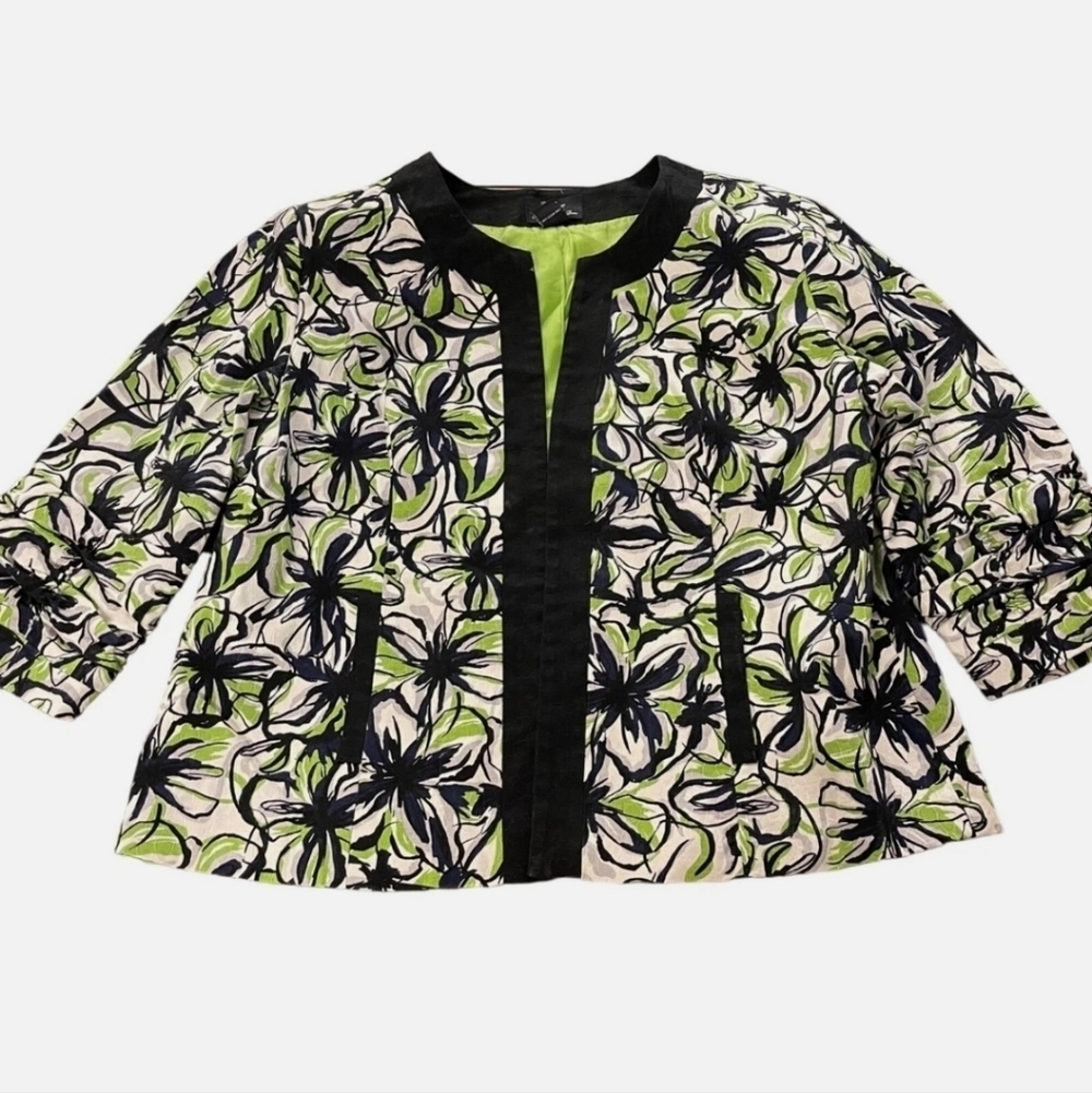 Trenz Women by Thersa Trenz Women's Neon Floral Coat Size 2X Green, Black, White - Picture 5 of 9